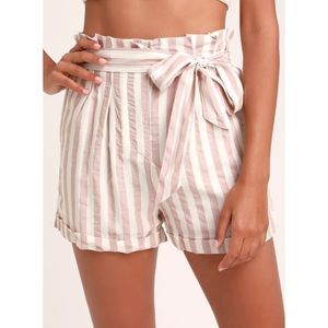 Mauve Striped Paper Bag Waist Short